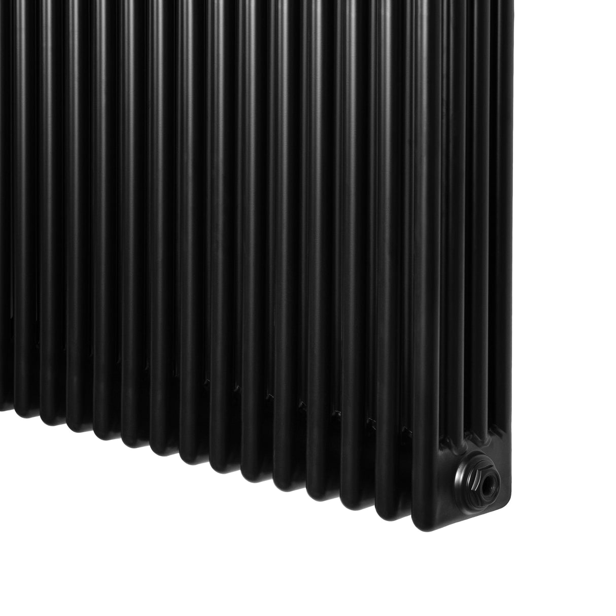 Traditional black 4 column radiator, 600 x 1010mm, featuring a sleek, smooth finish and vertical ribbed texture for efficient heating