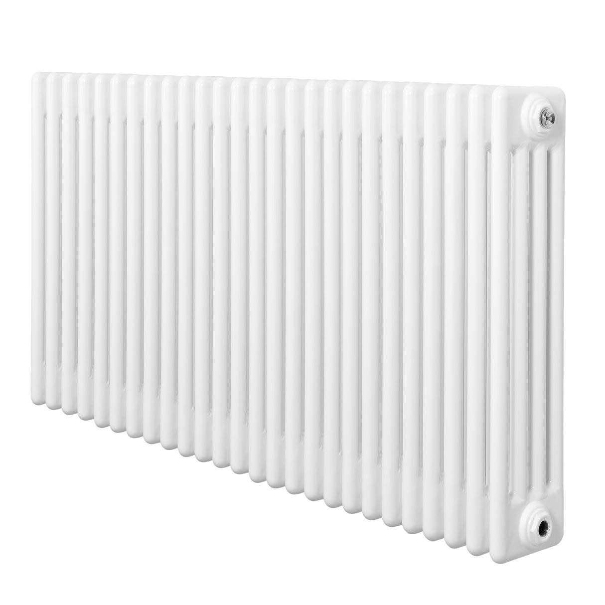 Traditional white 4 column radiator, 600 x 1190mm, featuring a smooth, glossy finish and vertical ribbed design for efficient heating