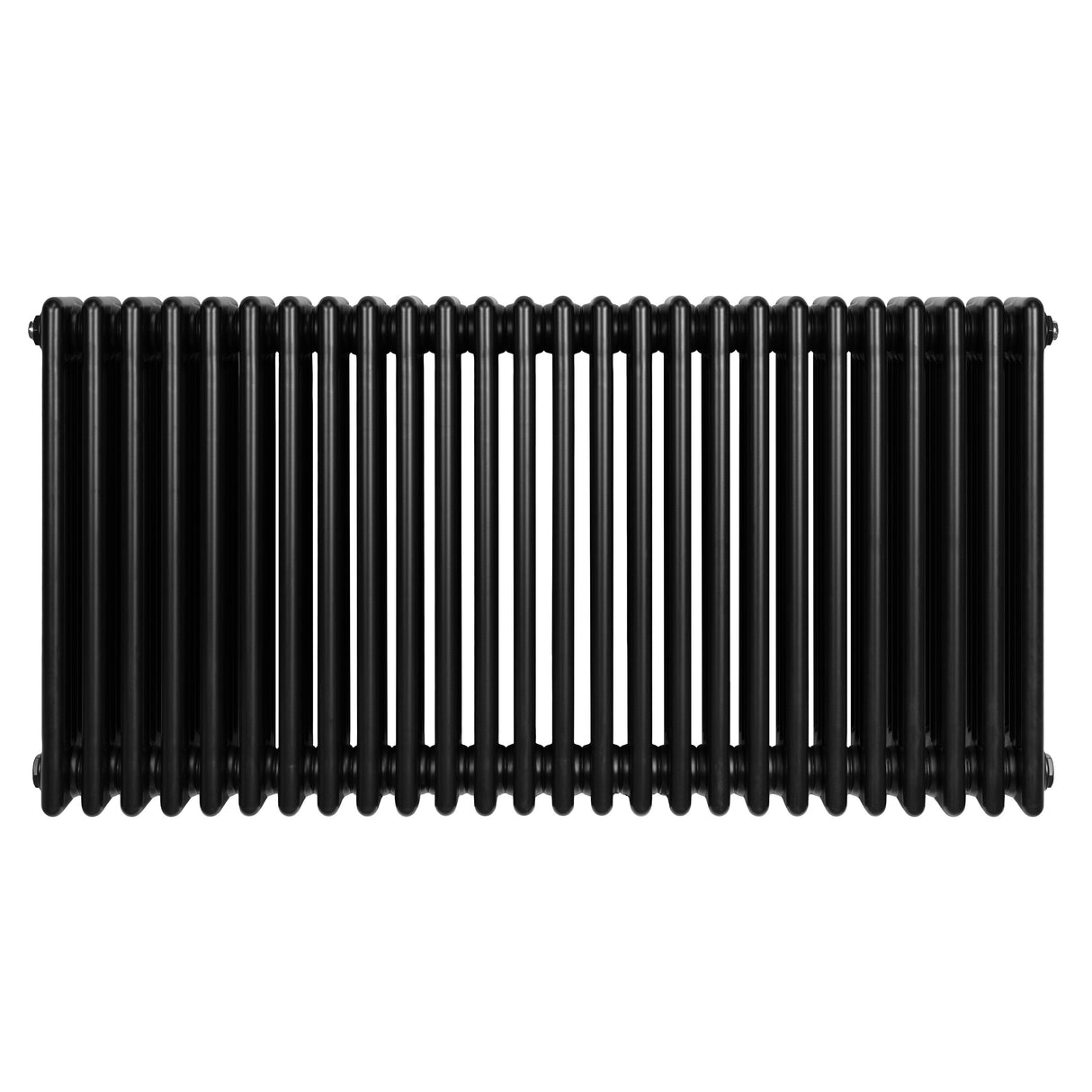 Traditional black 4 column radiator, 600 x 1190mm, featuring smooth, glossy finish and evenly spaced vertical columns for efficient heating