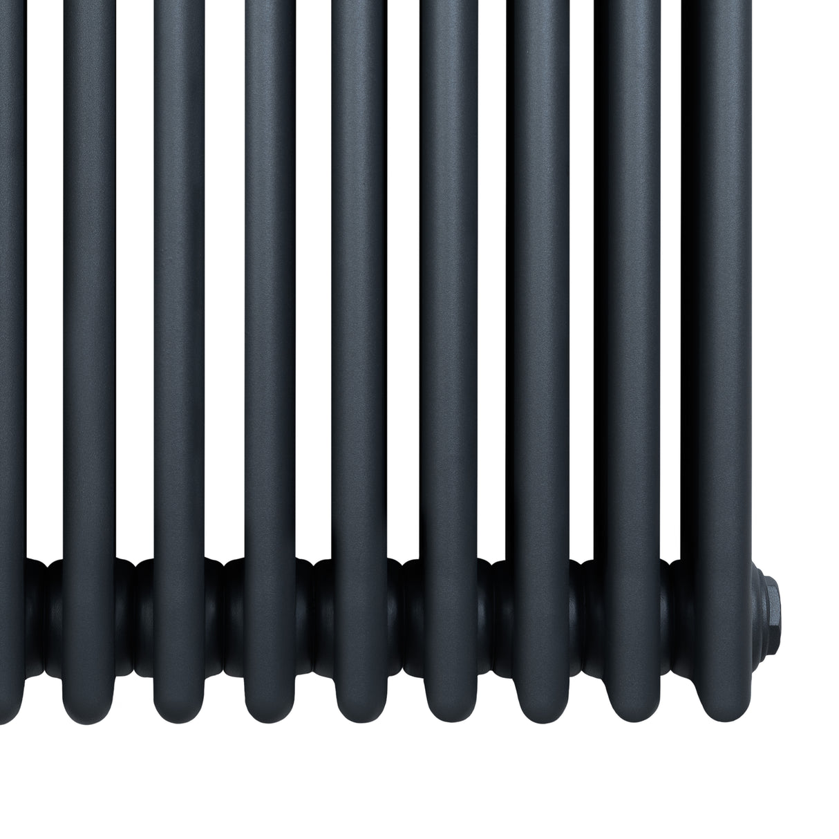 Traditional anthracite grey 4 column radiator with a sleek, matte finish and smooth cylindrical shapes, measuring 1800 x 200mm