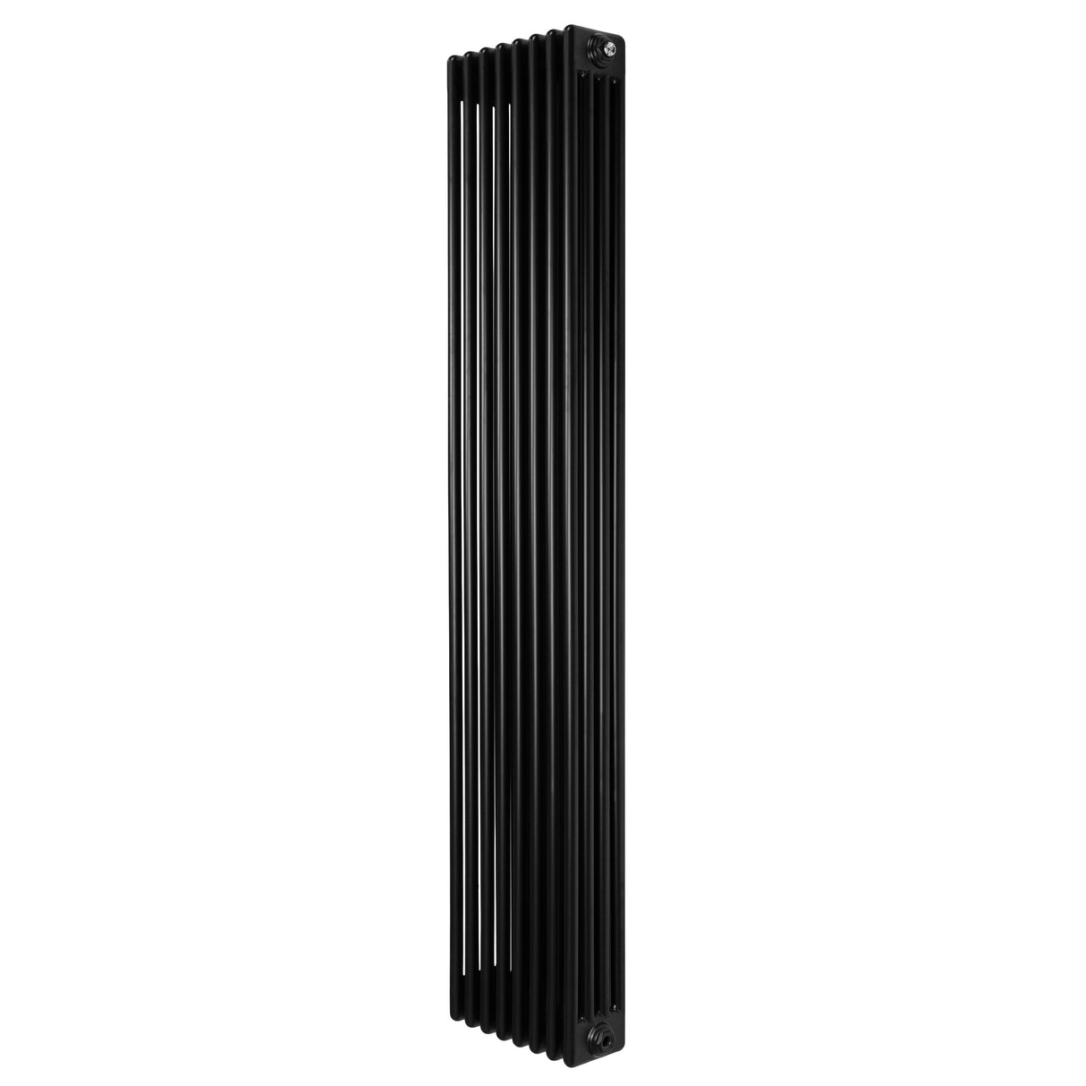 Sleek black traditional 4 column radiator, 1800 x 380mm, featuring a vertical design with smooth, textured metal surface