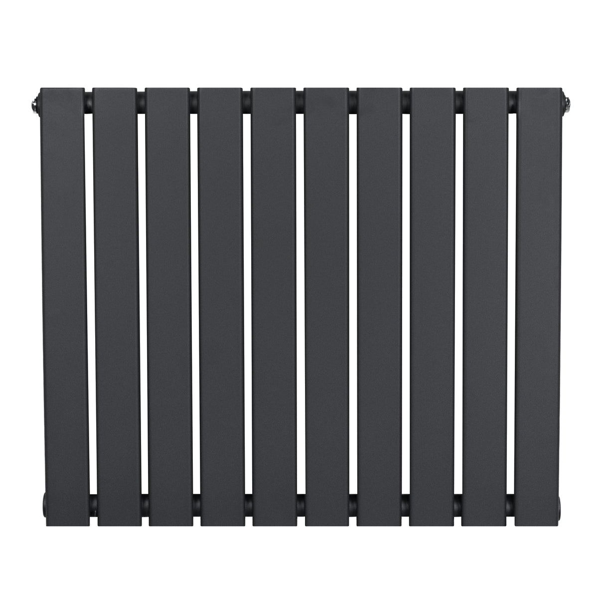Flat single column radiator in anthracite grey, featuring a sleek, modern design with vertical slats and a smooth matte finish