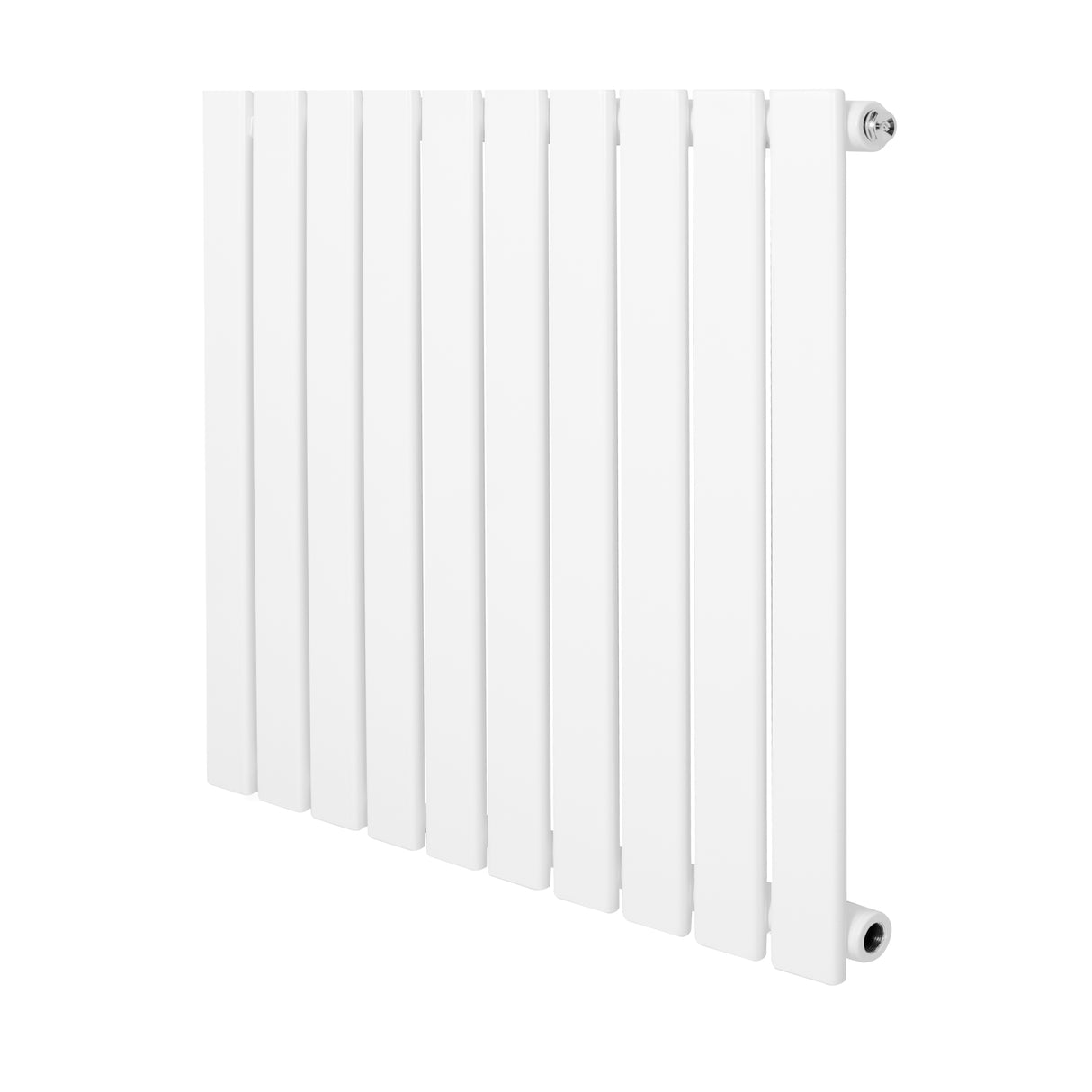 Flat single column radiator in white, measuring 600 x 700mm, featuring sleek vertical bars and a smooth, modern finish