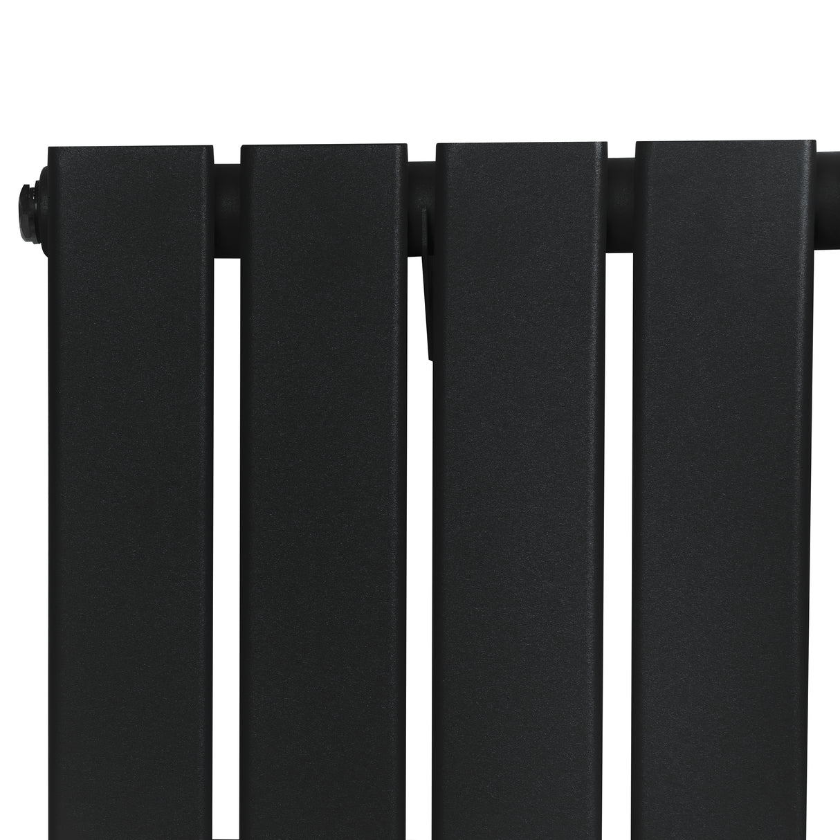 Sleek black flat single column radiator with a matte finish, featuring four vertical panels and a modern design for efficient heating