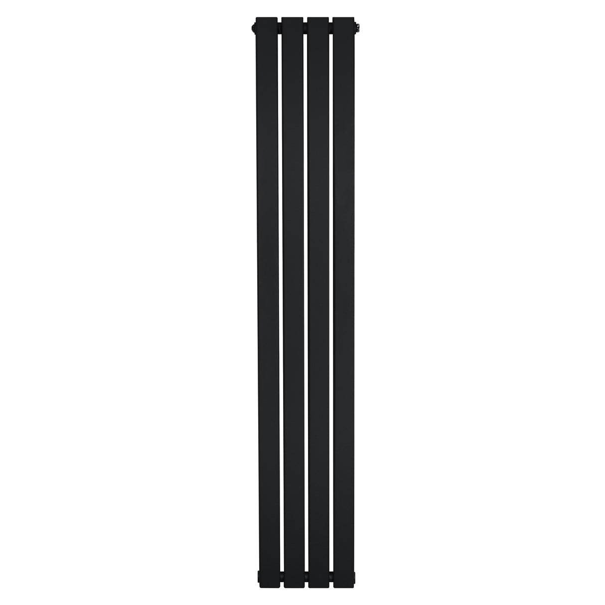 Sleek black flat single column radiator measuring 1600 x 280mm, featuring a modern design with smooth, vertical lines and a matte finish