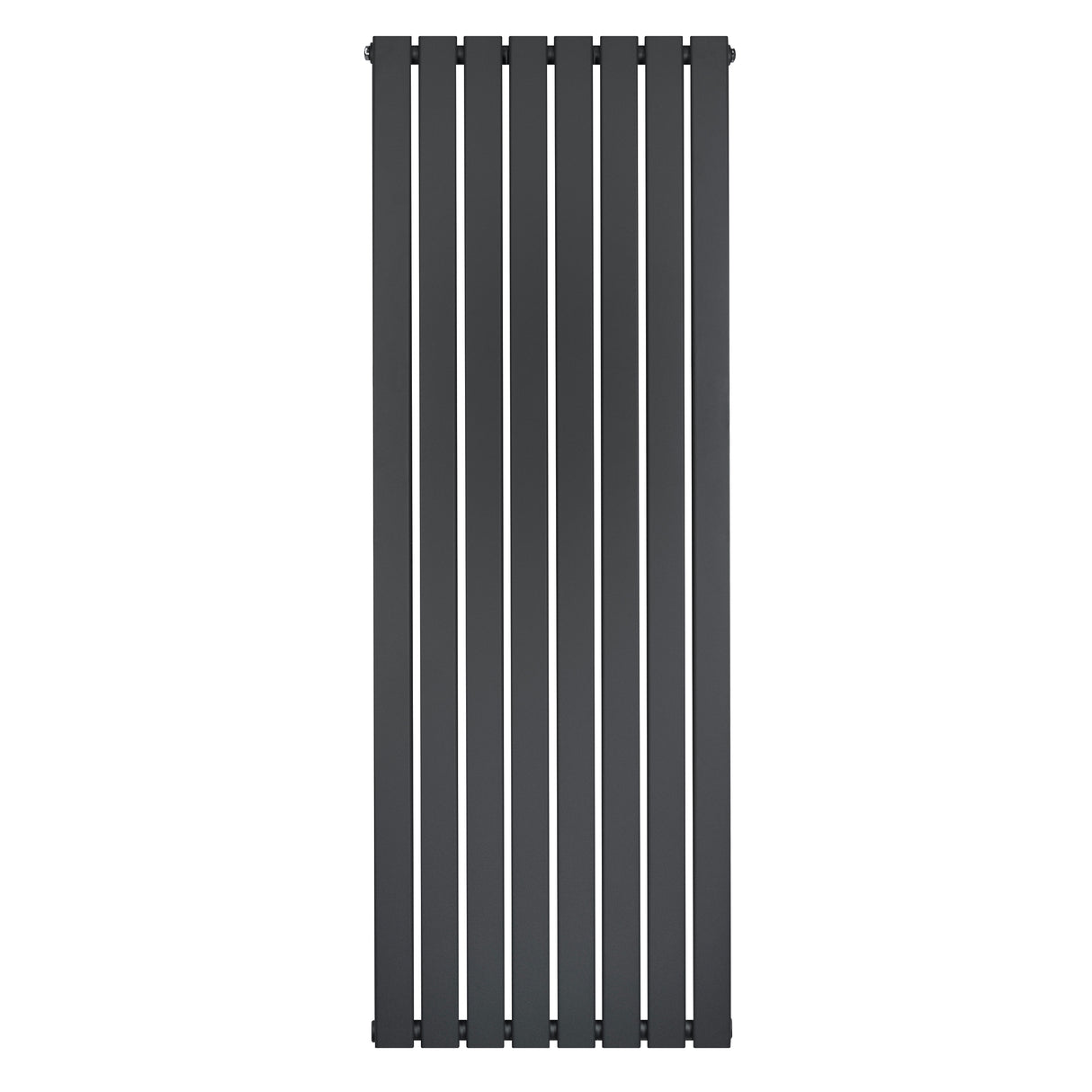 Flat single column radiator in anthracite grey, featuring a sleek vertical design with smooth, matte finish and slim profile
