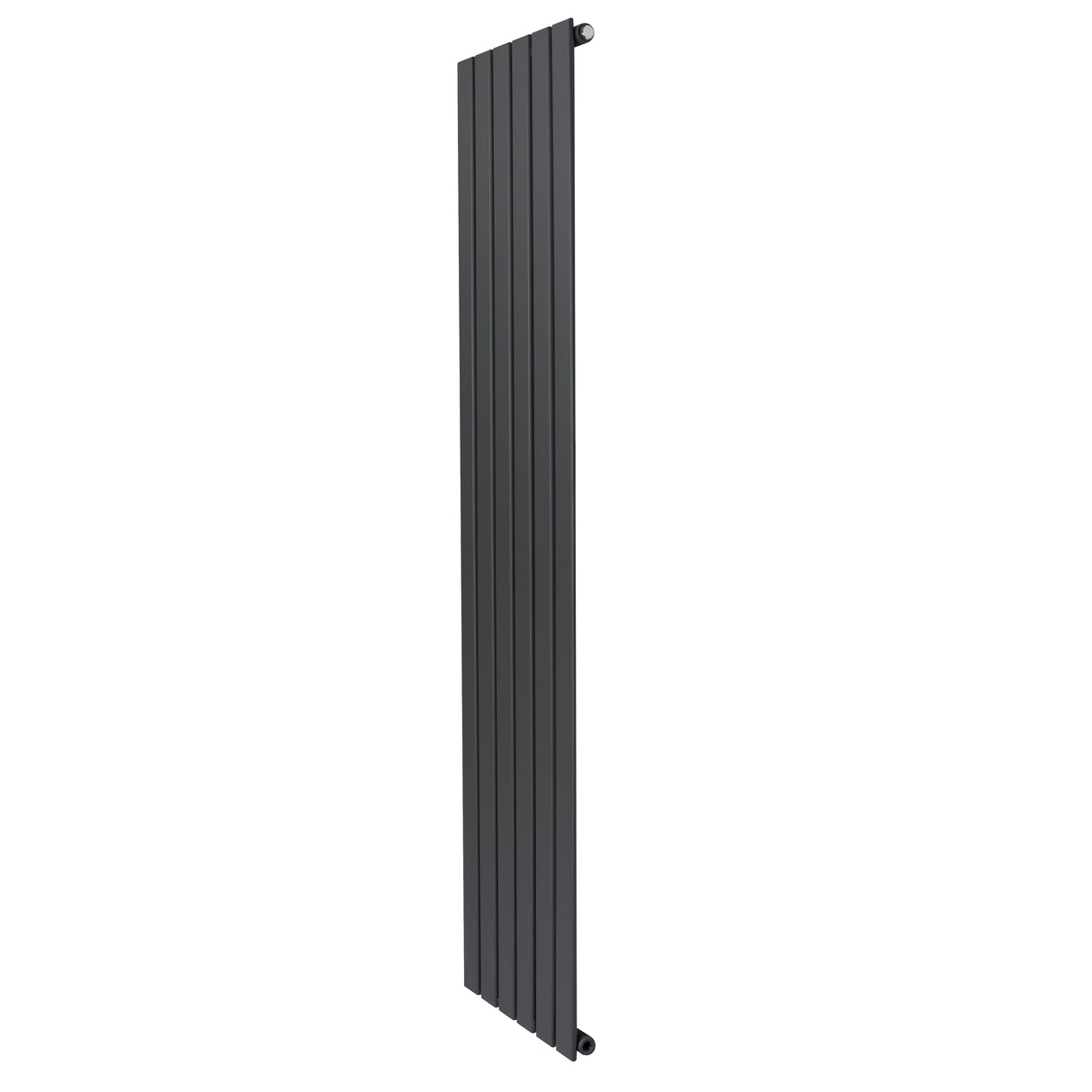 Sleek anthracite grey flat single column radiator, 1800 x 420mm, featuring vertical slats and a modern design for efficient heating