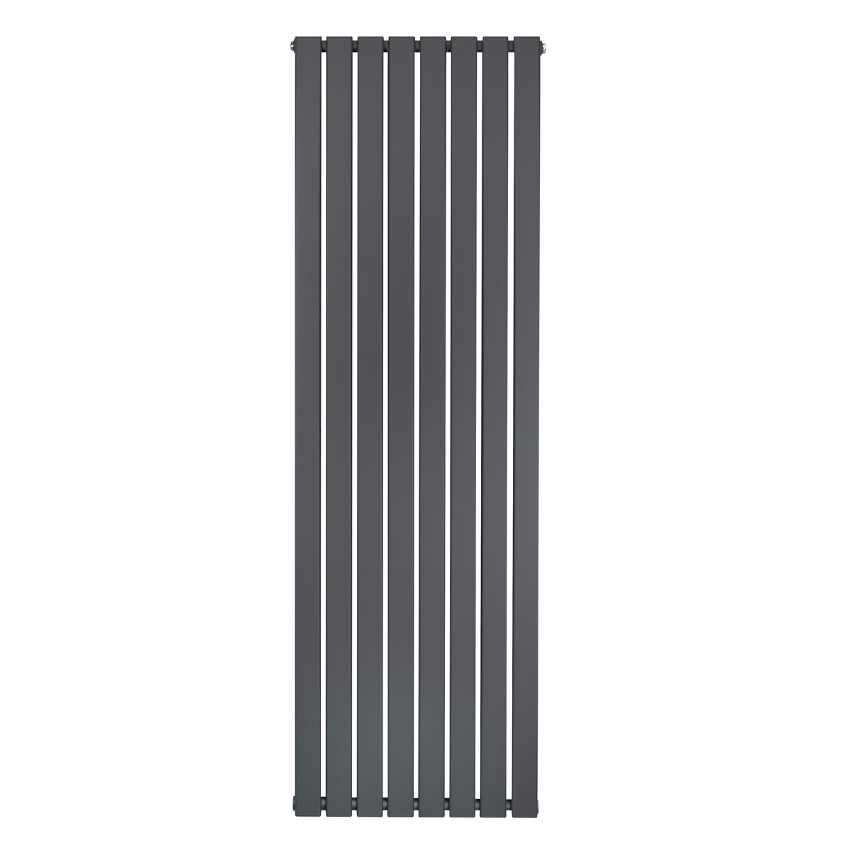 Flat single column radiator in anthracite grey, featuring a sleek vertical design with smooth, matte finish and slim profile