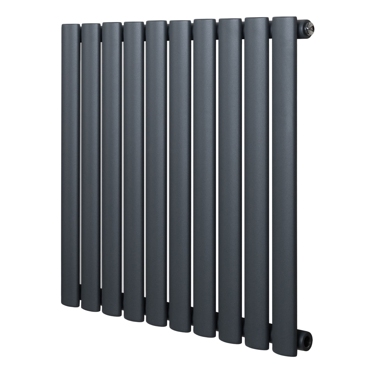 Anthracite grey oval single column radiator, 600 x 600mm, featuring smooth, rounded tubes for efficient heating and modern design