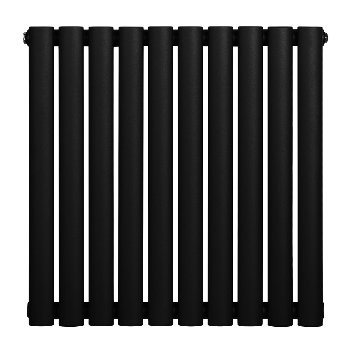 Sleek black oval single column radiator with a smooth matte finish, featuring evenly spaced cylindrical sections for modern decor