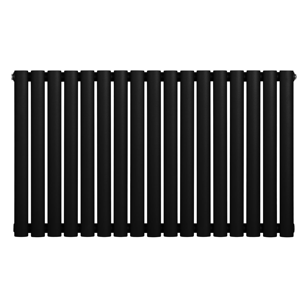 Sleek black oval single column radiator, 600 x 1020mm, featuring a smooth matte finish and evenly spaced vertical bars for modern decor