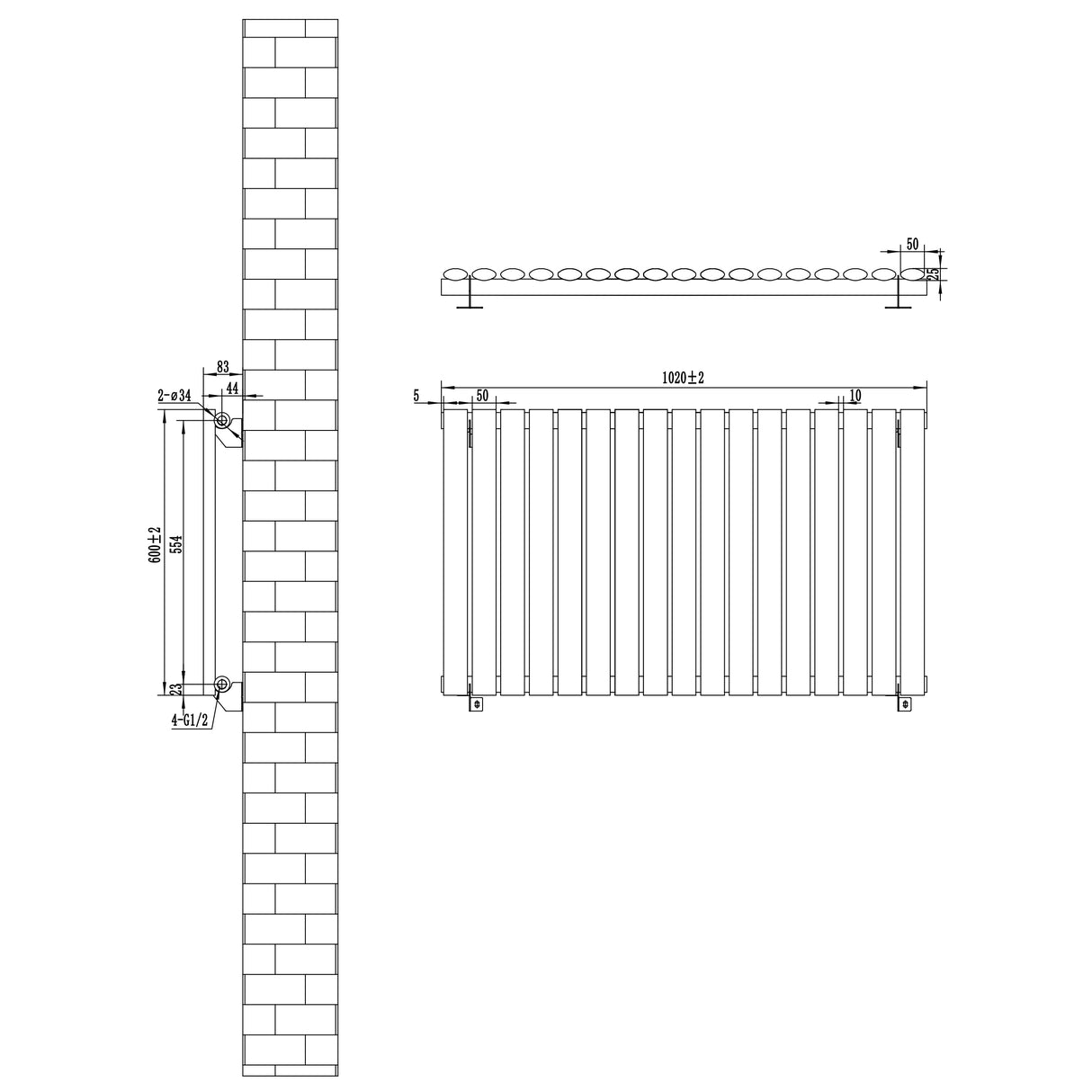 Black oval single column radiator with a sleek design, measuring 600 x 1020mm, featuring smooth, rounded edges and a modern finish
