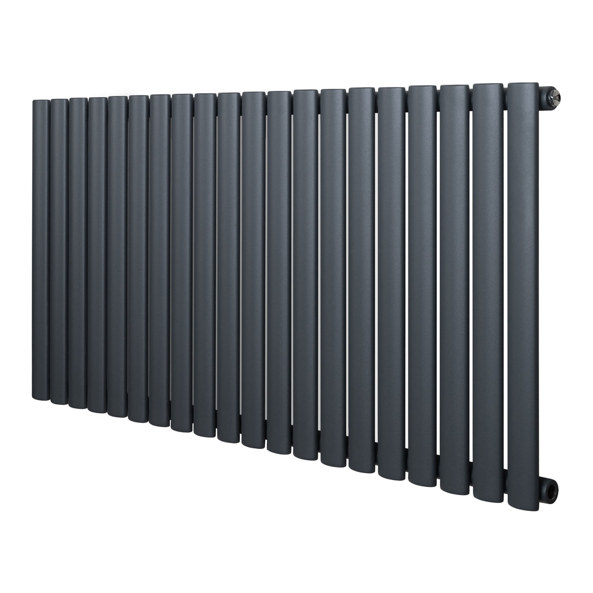 Sleek anthracite grey oval single column radiator, 600 x 1200mm, featuring a modern design with smooth, rounded bars and a matte finish