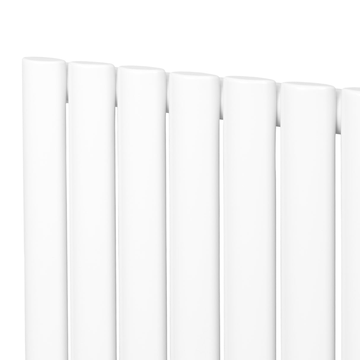 Sleek white oval single column radiator with smooth, glossy finish, measuring 600 x 1620mm, ideal for modern interiors