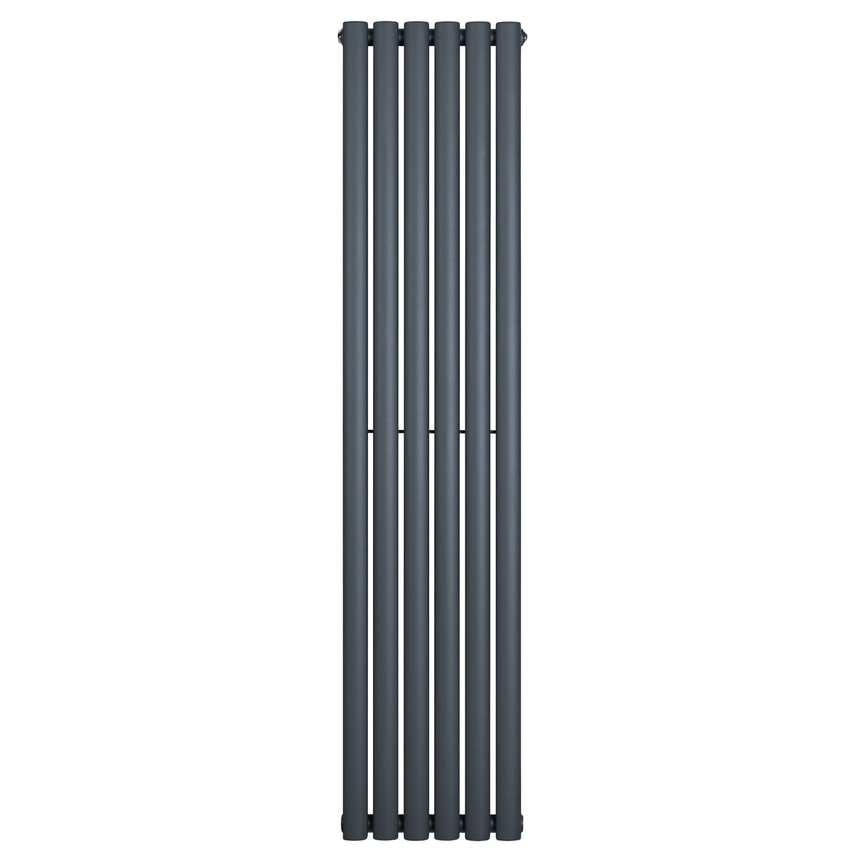 Sleek anthracite grey oval single column radiator, 1600 x 360mm, featuring a smooth finish and modern vertical design