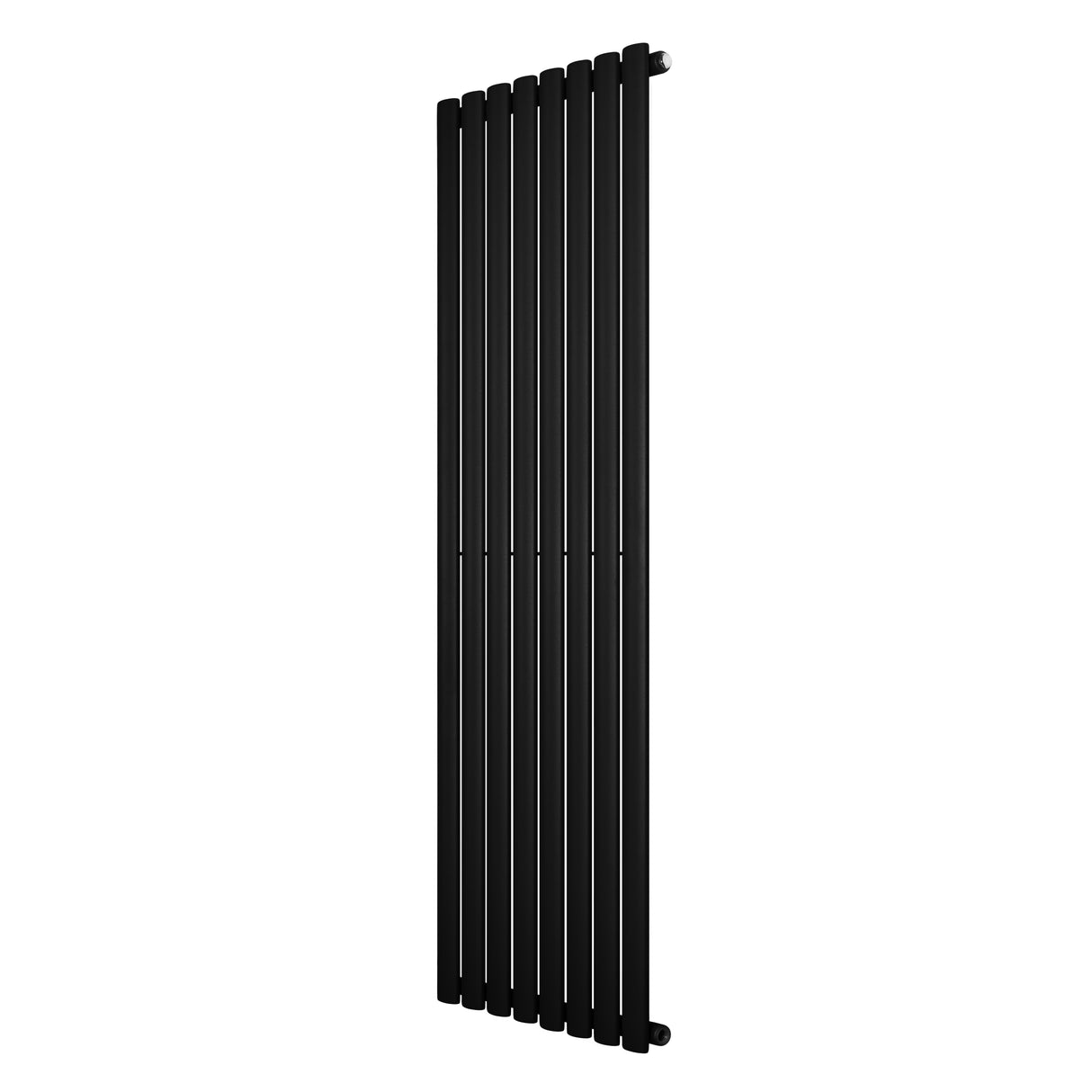 Sleek black oval single column radiator, 1600 x 480mm, featuring a modern design with smooth, vertical lines and a matte finish