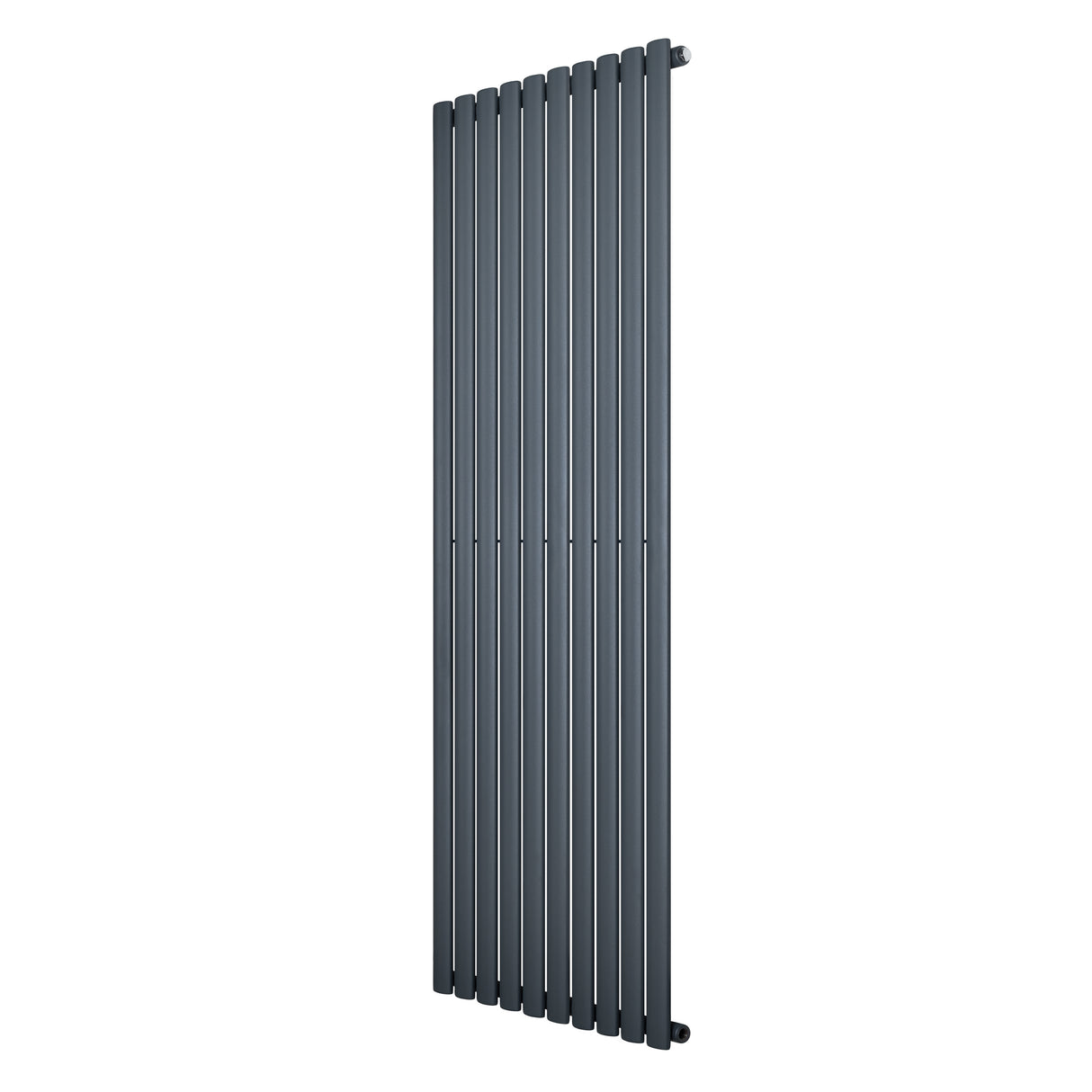 Sleek anthracite grey oval single column radiator, 1800 x 600mm, featuring a modern vertical design with smooth, textured finish