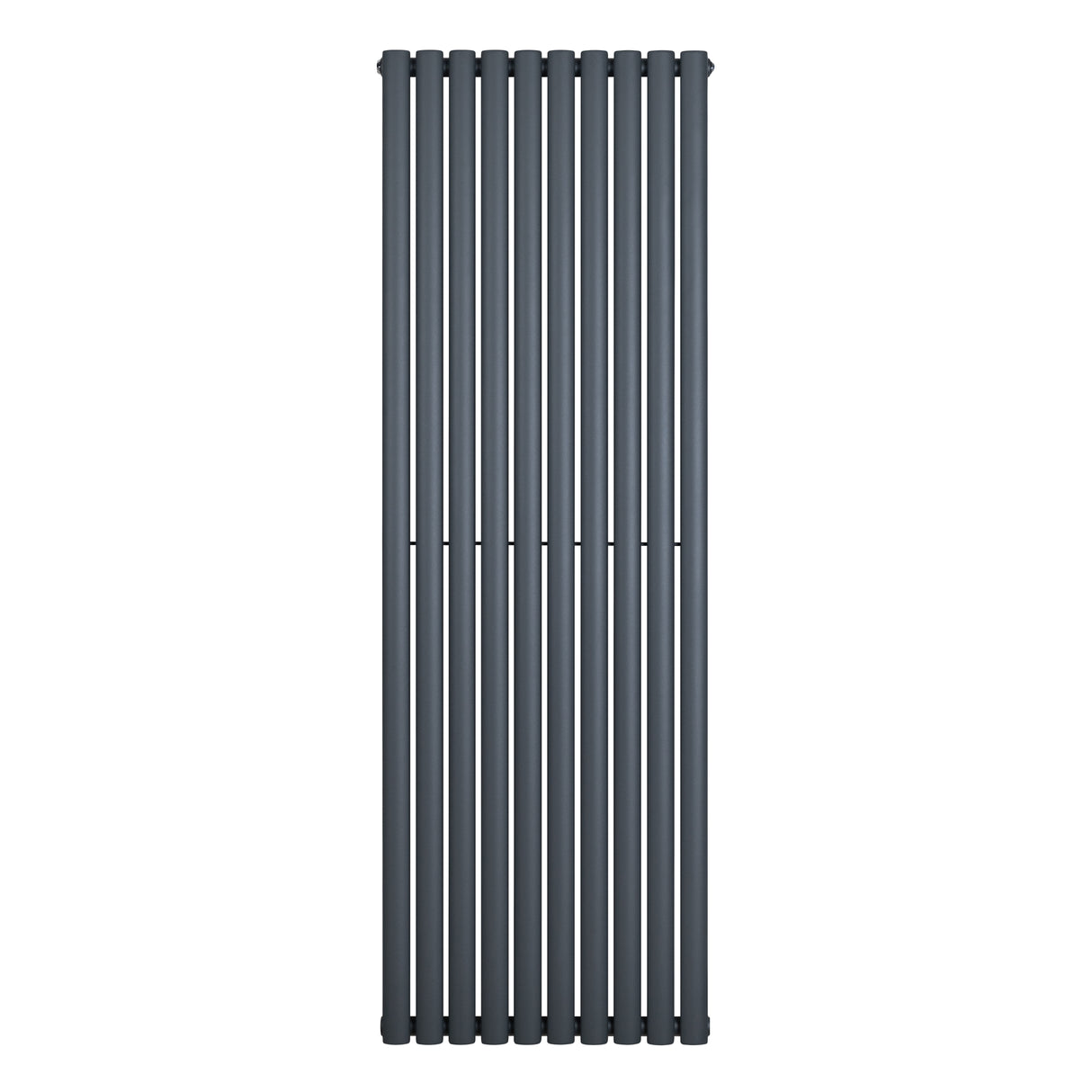 Sleek anthracite grey oval single column radiator, 1800 x 600mm, featuring vertical bars and a modern, minimalist design