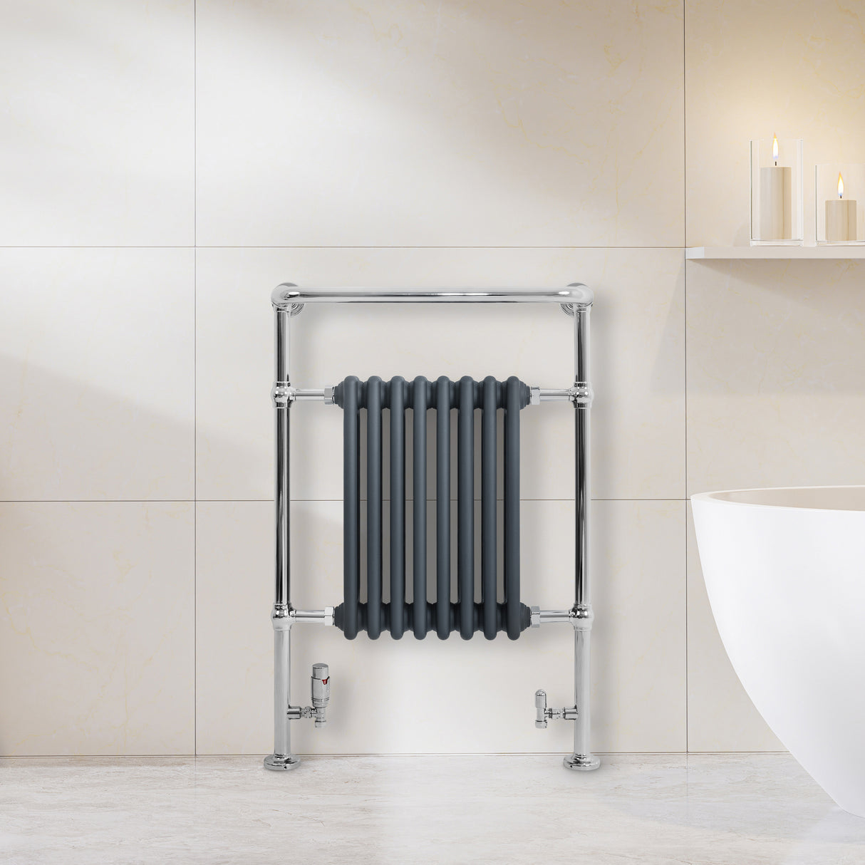 Traditional Heated Towel Rail Radiator – 950mm x 660mm – Anthracite Grey