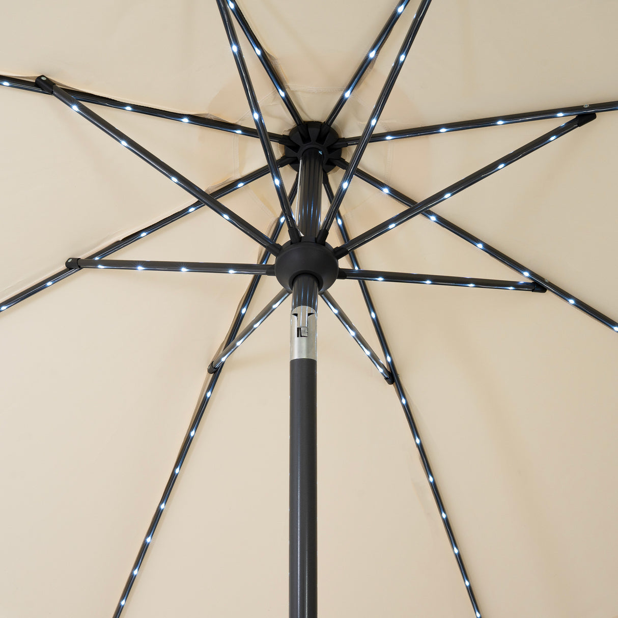 LED Tilt Parasol 2.7m With Tilt Base – Cream