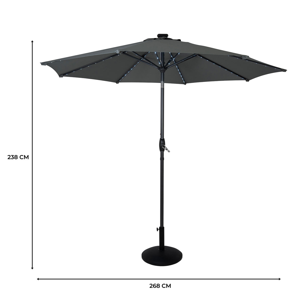 LED Tilt Parasol 2.7m With Tilt Base – Grey