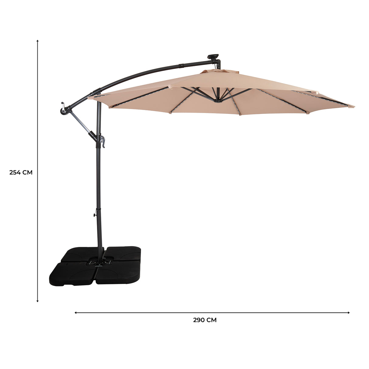 LED Cantilever Parasol 3m With Square Base – Beige