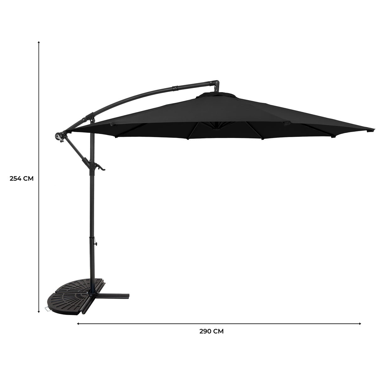 Cantilever Parasol 3m With Half Fan Base – Black