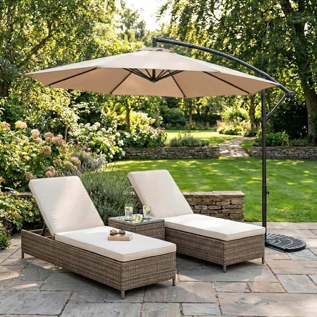 Cantilever Parasol 3m With Half Fan Base – Beige