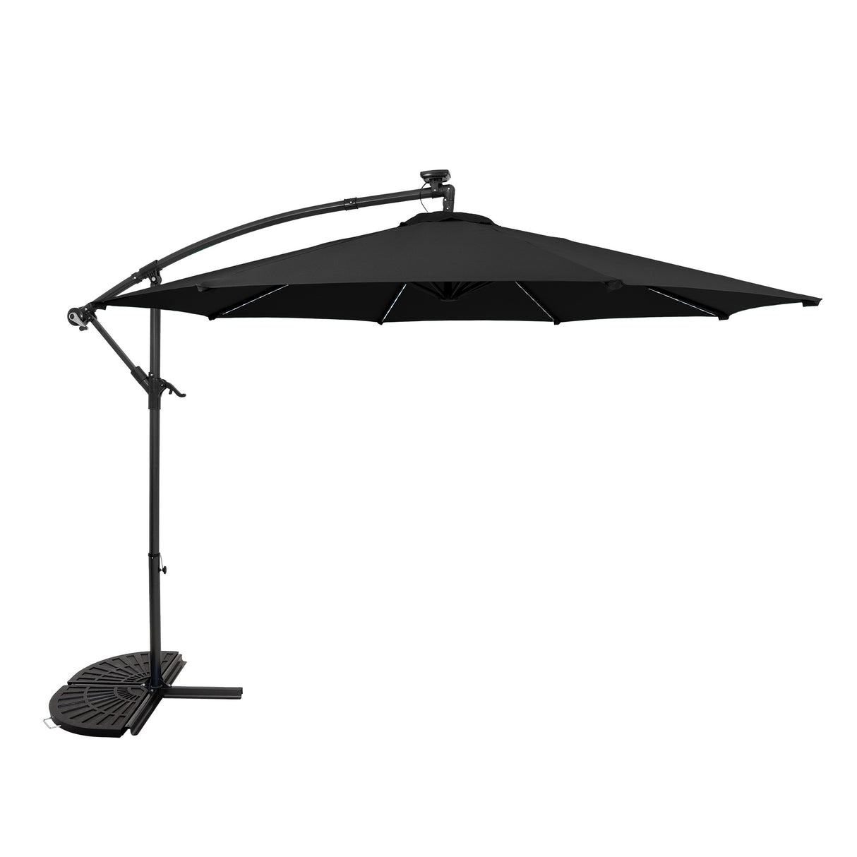 LED Cantilever Parasol 3m With Half Fan Base – Black