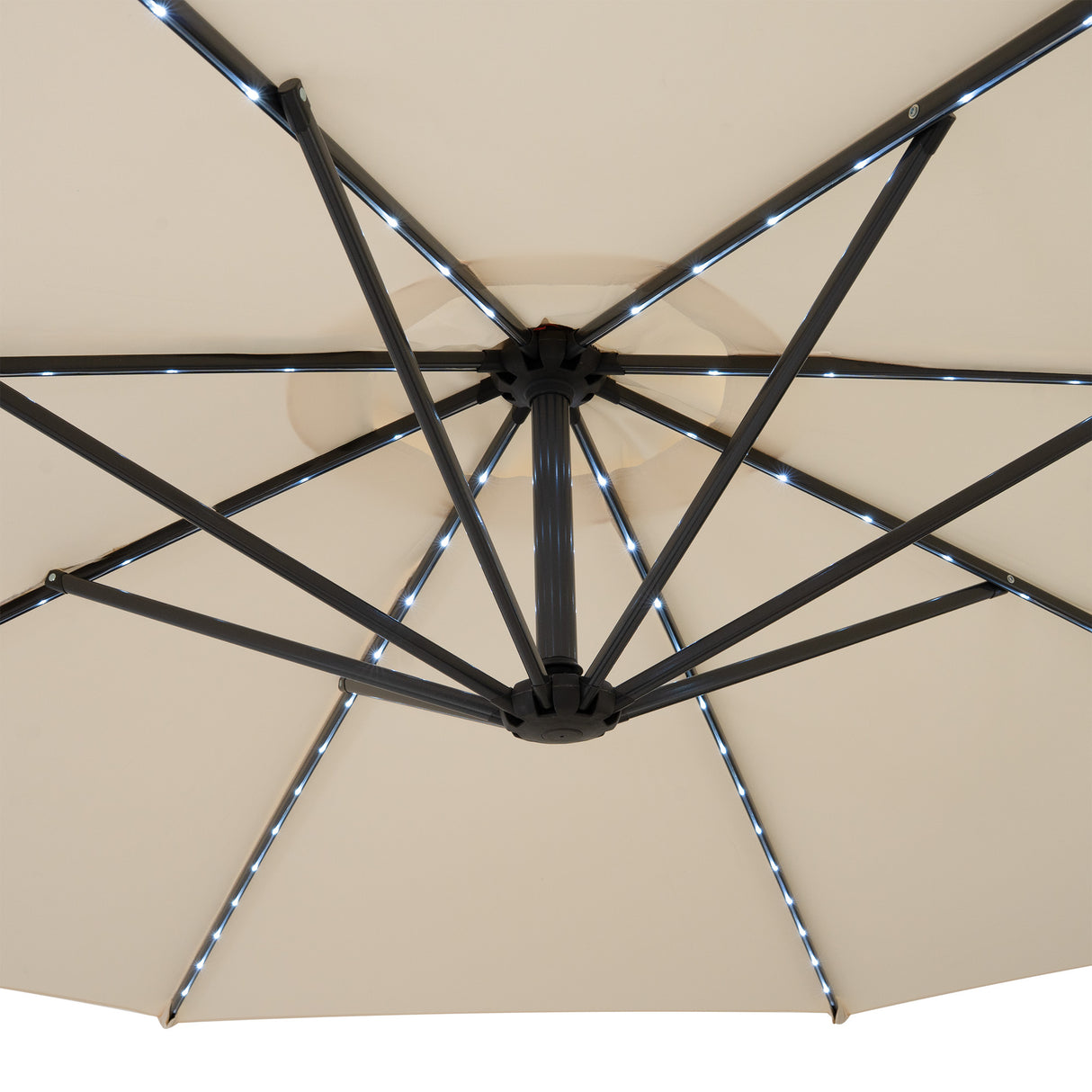 LED Cantilever Parasol 3m With Half Fan Base – Cream
