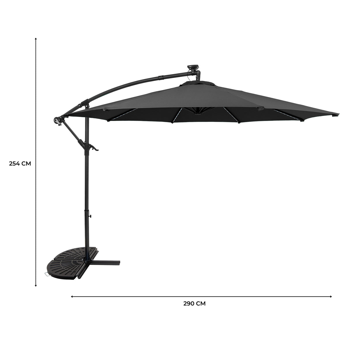 LED Cantilever Parasol 3m With Half Fan Base – Grey