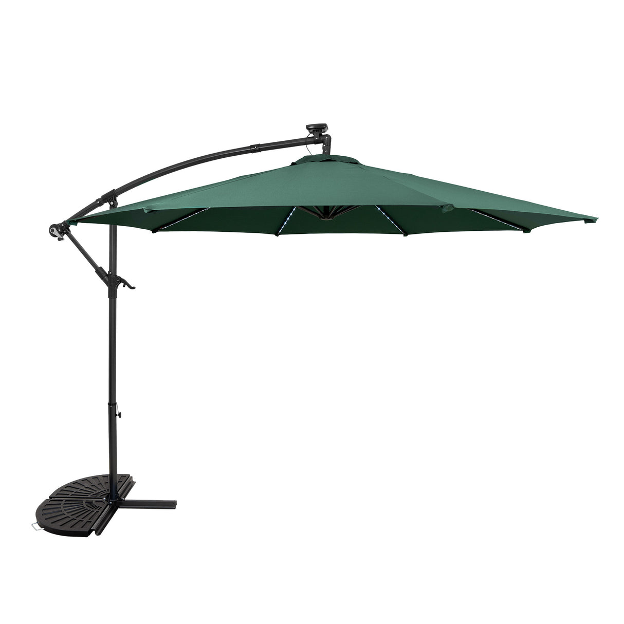LED Cantilever Parasol 3m With Half Fan Base – Green