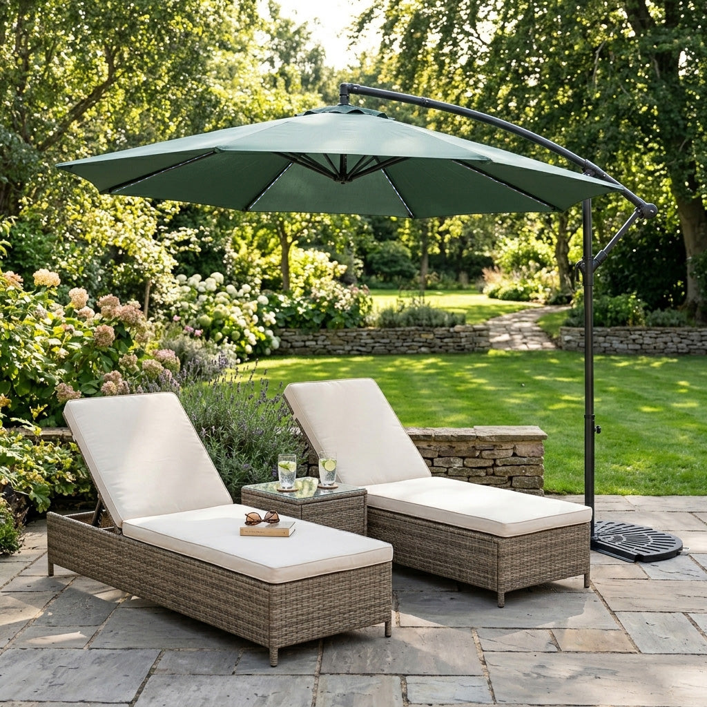 LED Cantilever Parasol 3m With Half Fan Base – Green