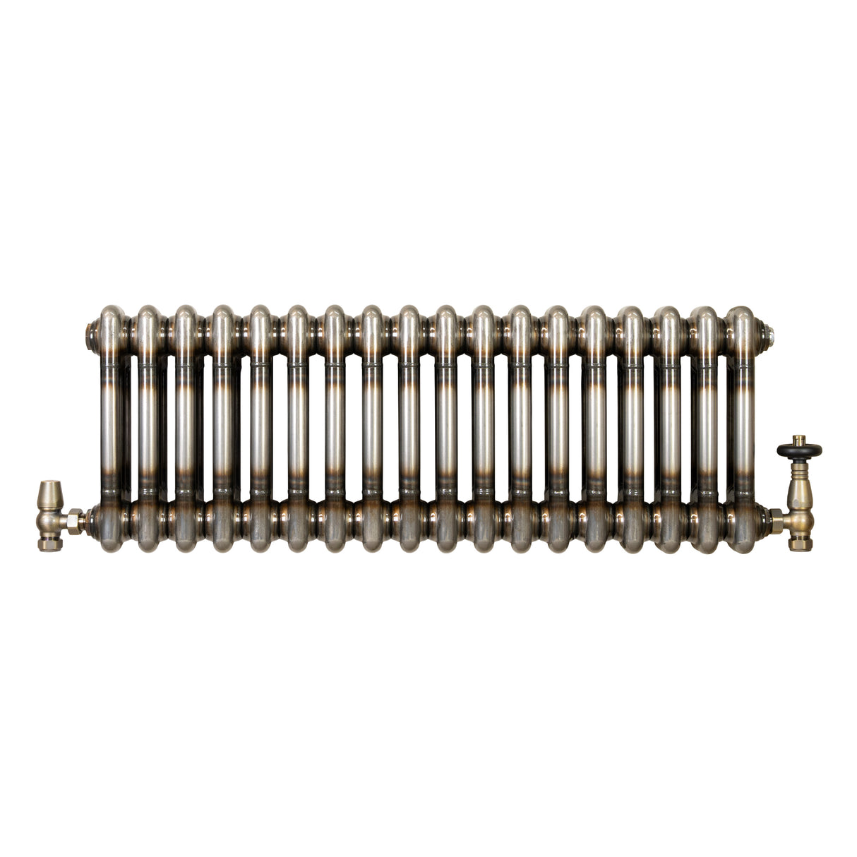 Traditional 2 Column Radiator & Valves - 600 x 830mm - Raw Metal
