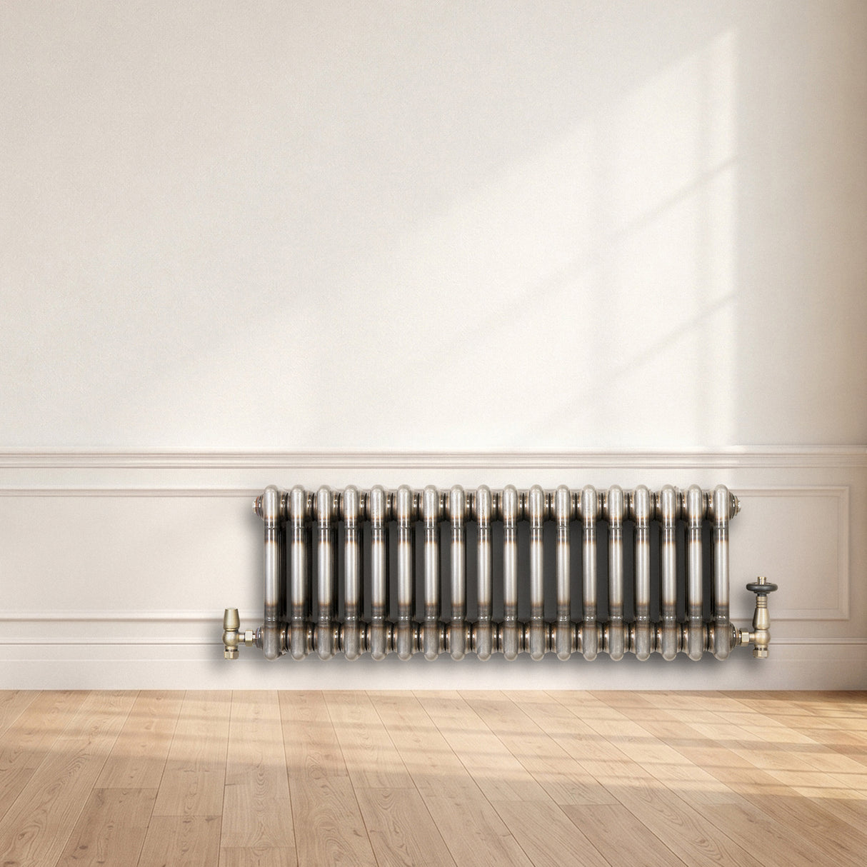 Traditional 3 Column Radiator & Valves – 300mm x 830mm - Raw Metal