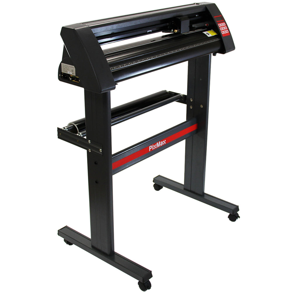 PixMax 72cm vinyl cutter features a sleek black metal frame, precision cutting blade, and adjustable stand for easy operation