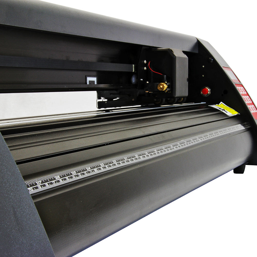 PixMax 72cm vinyl cutter featuring a sleek black design, precision blade holder, and a clear measurement guide for accurate cutting