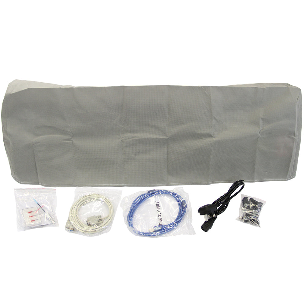 PixMax 72cm vinyl cutter with accessories, including cables and tools, wrapped in protective packaging, showcasing a sleek design