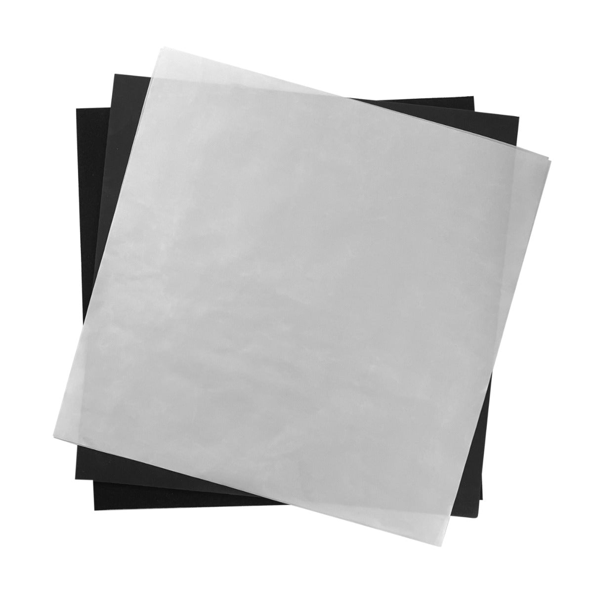 PTFE sheet on top of black sublimation paper, showcasing smooth texture and glossy finish, ideal for heat press applications