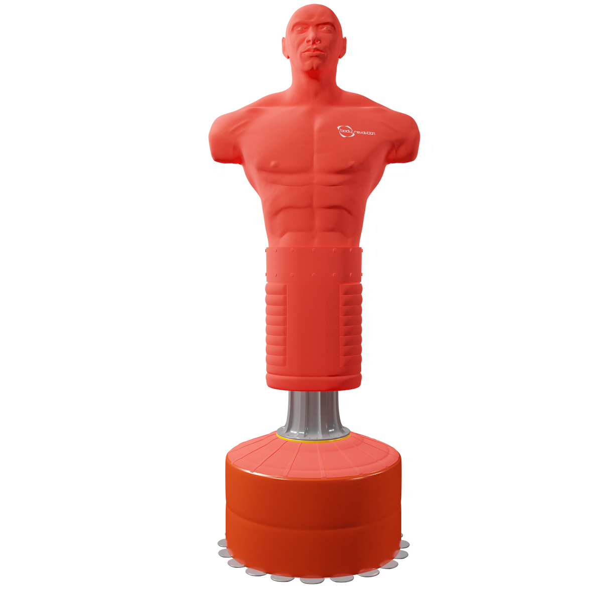 Extra large free-standing boxing dummy in vibrant red, featuring a muscular torso and sturdy base for stability during training sessions