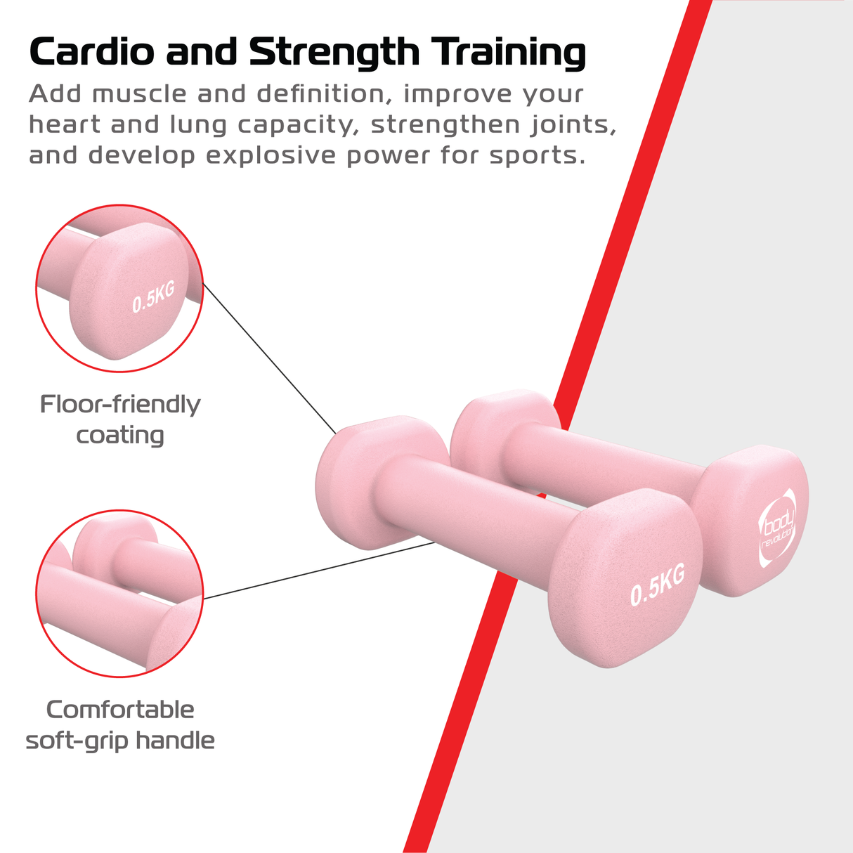 2 x 0.5KG Neoprene dumbbells
