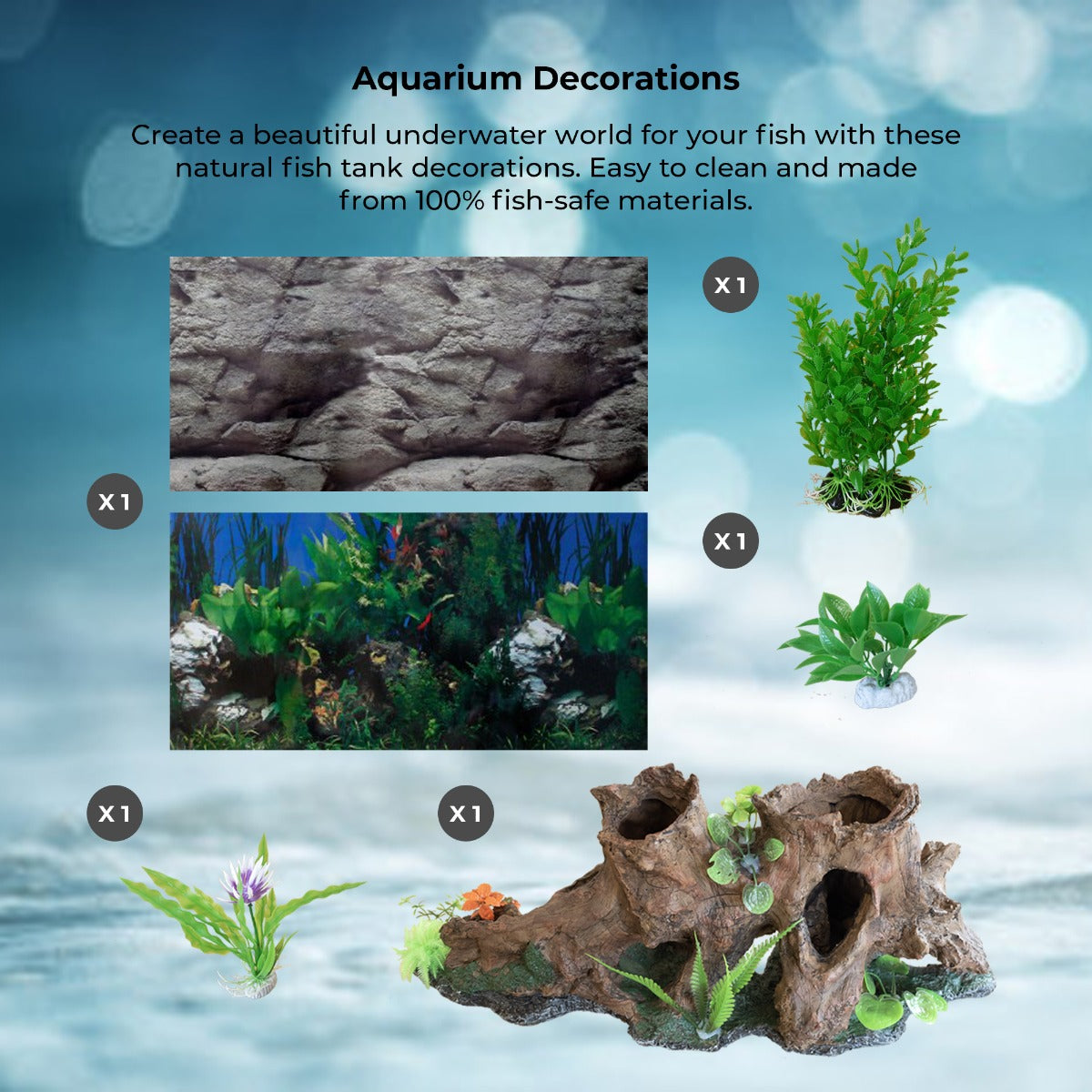 Aquarium Fish Tank & Cabinet with Complete Starter Kit - Black Tank & Blue Gravel