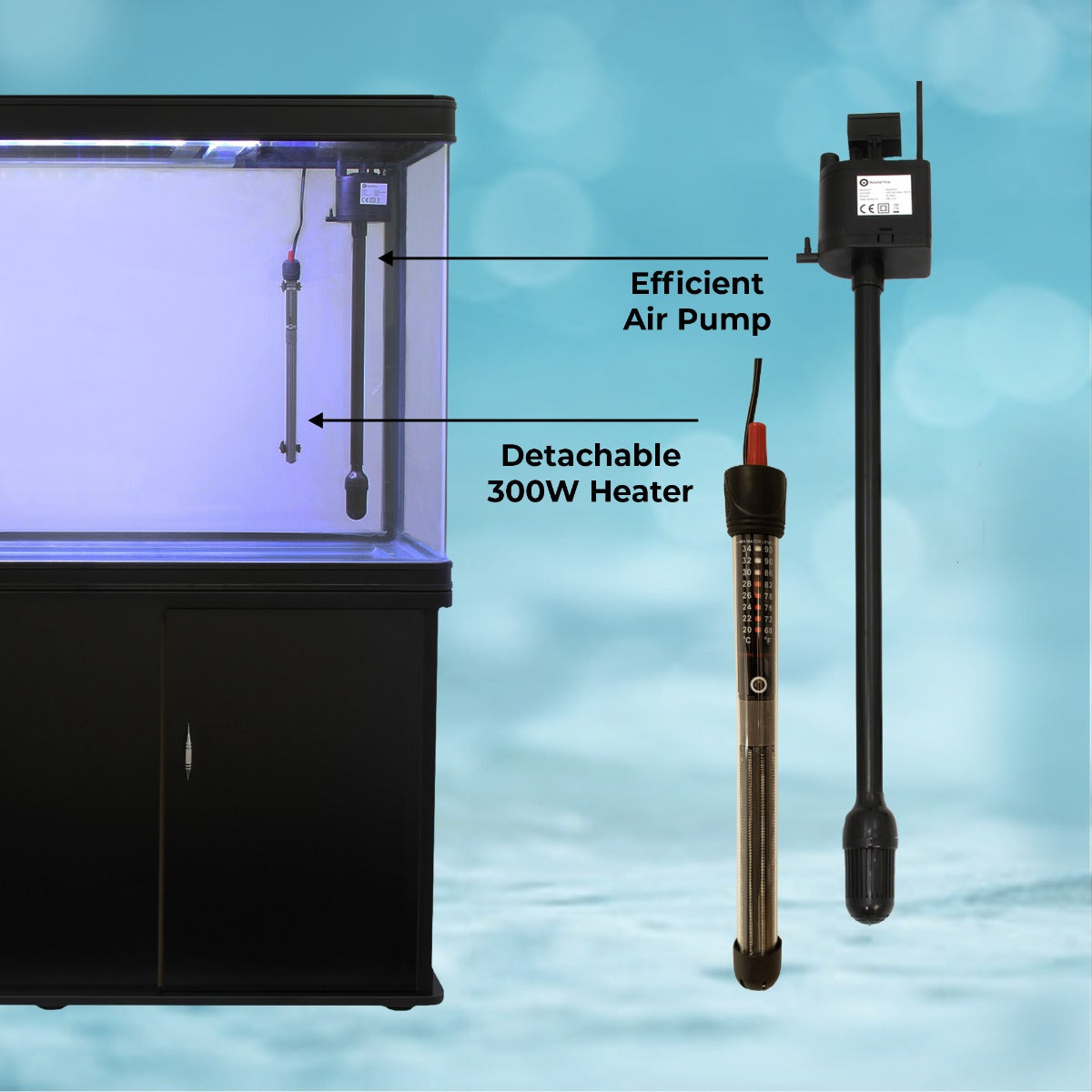 Aquarium Fish Tank & Cabinet with Complete Starter Kit - Black Tank & Natural Gravel