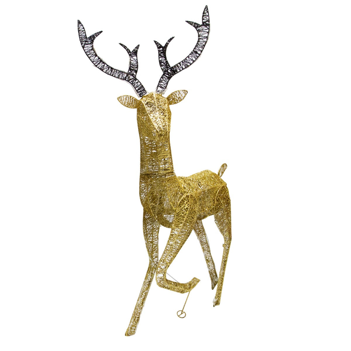 Gold stag and doe set with intricate wire design, sparkling finish, and elegant antlers, perfect for festive holiday decor