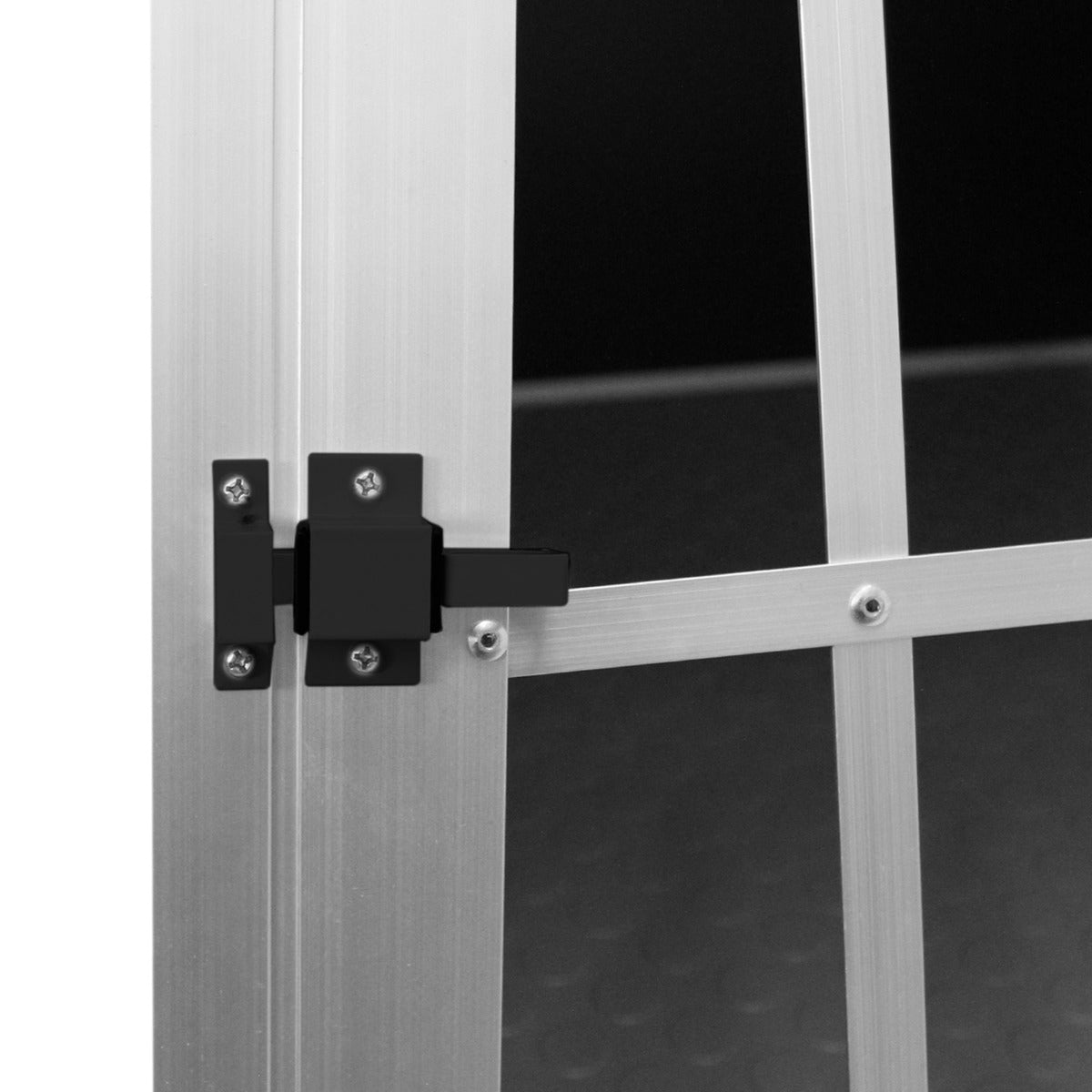 Small single door car dog crate featuring a sturdy aluminum frame, black latch, and a sleek, modern design for pet safety