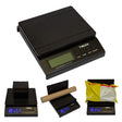 Digital postal scales with a sleek black design, featuring a large LCD display, measuring packages up to 5 kg, ideal for shipping