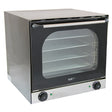 Stainless steel KuKoo 60cm wide convection baking oven with a large glass door, adjustable temperature knobs, and multiple racks inside