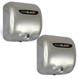 Sleek stainless steel MAXBLAST hand dryers with a polished finish, featuring a modern design and efficient air flow for quick drying