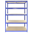 Strong blue storage shelves with five sturdy, smooth surfaces, ideal for organizing items in garages or warehouses, 120cm W, 60cm D