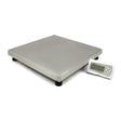 Stainless steel vet scales with a sleek, flat surface and digital display, designed for accurate weight measurement of pets
